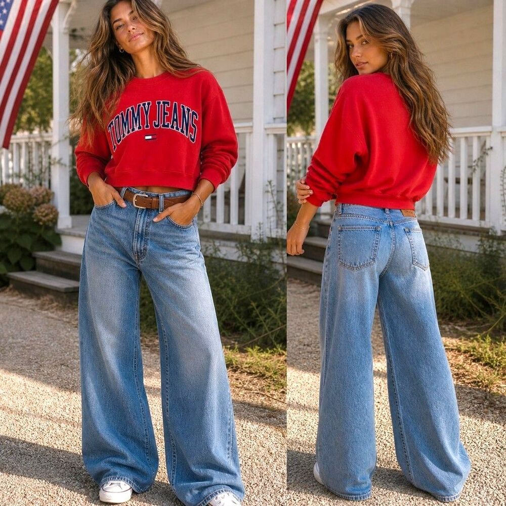90s Vtg Tommy Hilfiger S Red Americana Short Crewneck Spellout Sweatshirt Jumper